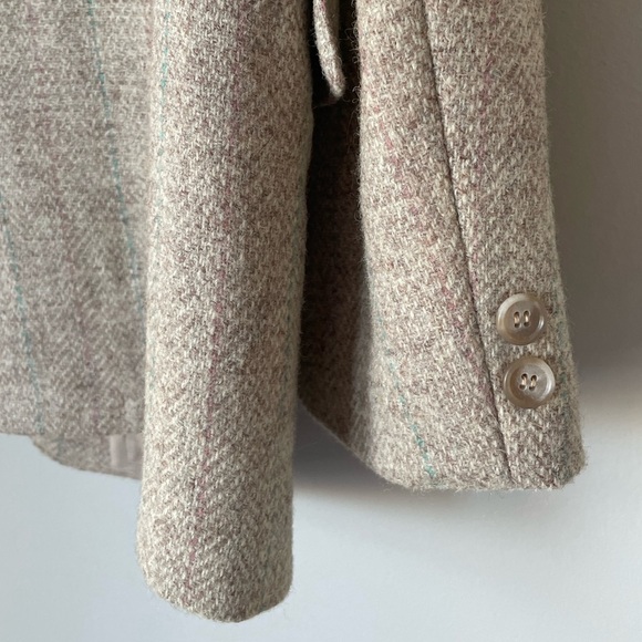 Vintage Harris Tweed Wool Blazer Jacket Size 40 Beige Pastel Pinstripes 70s 80s - Picture 7 of 9